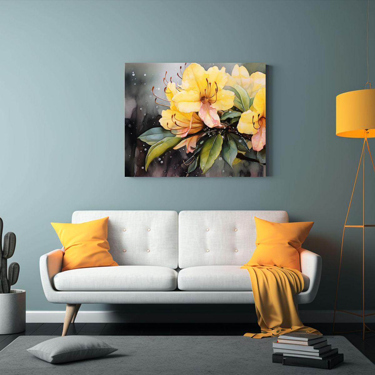 Pinturas Abstractas De Flores De Rododendros En Colores Amar 75x50cm-2