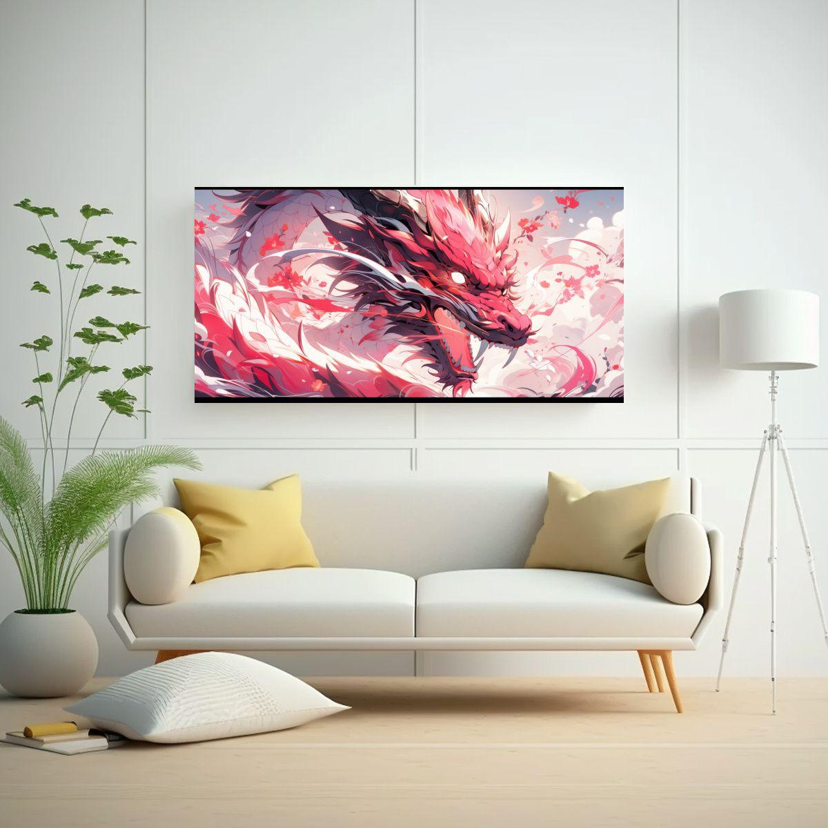 Cuadro Vanguardia: Dragón En Rojo Y Rosa, 80x40cm-2