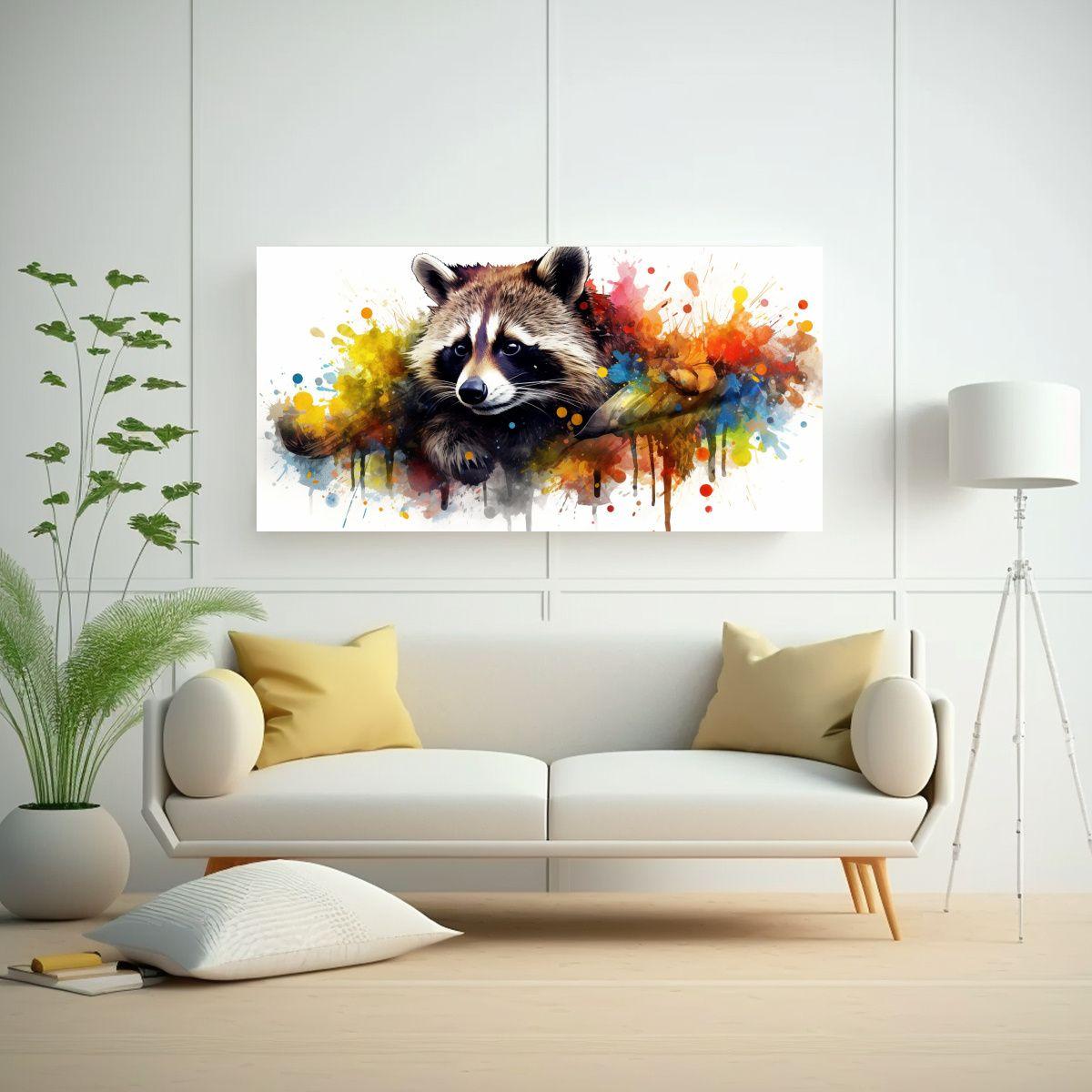 Cuadro Raccoon Movimiento Colorido Acuarela 21 Art 160x80cm-2