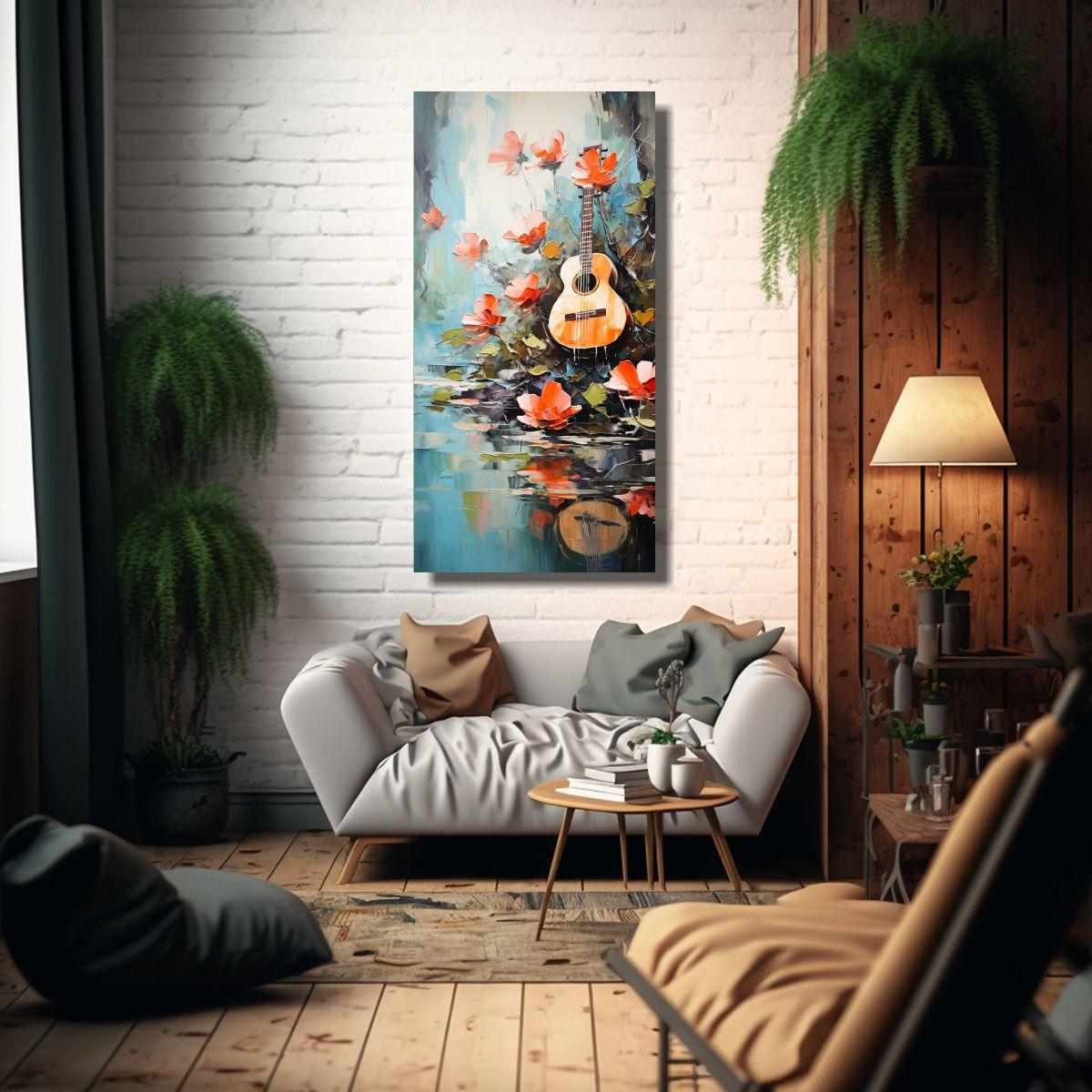 Pintura Decorativa Con Lirios Flotantes Y Peces 20x40cm-2