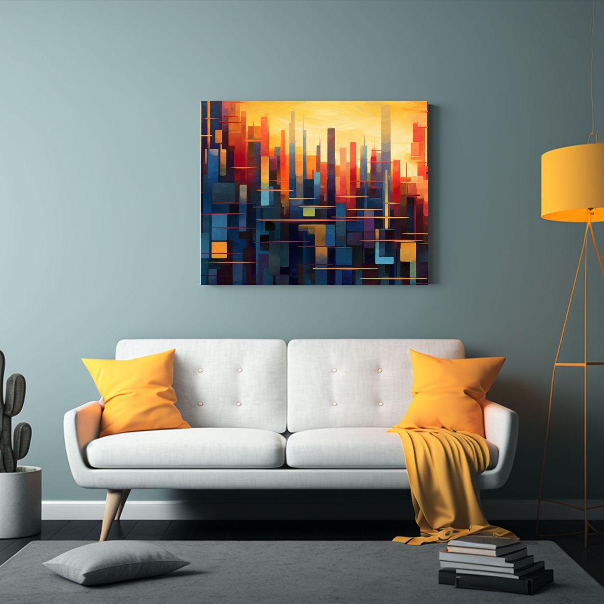 Arte De Pared Relieve Ciudad Escape Mar Abstracto  50x40cm-2