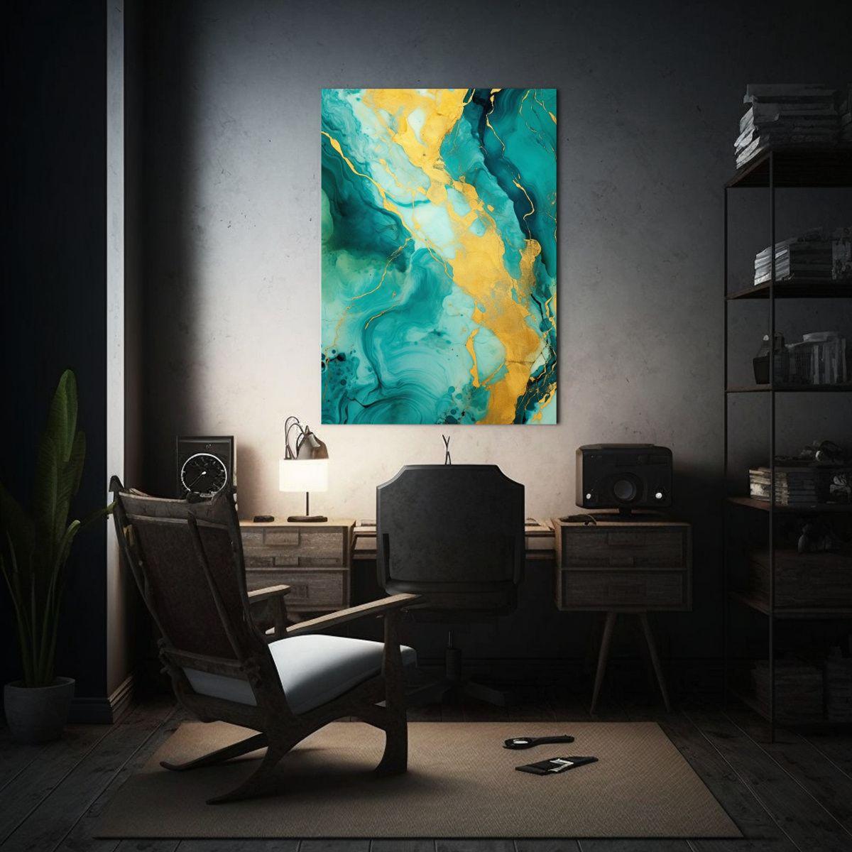 Composición Dibujo Teal And Gold Abstract 60x90cm-2
