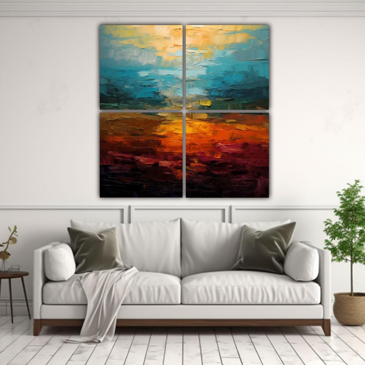 Cuatro Lienzos Alta Calidad Campos Multicapa 160x160 Cm-2