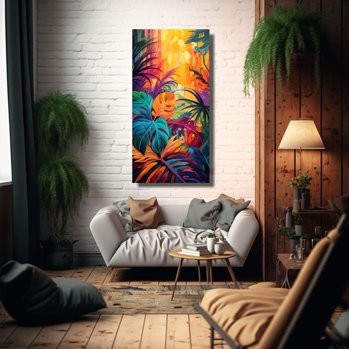 Pintura Abstracta Belleza En La Selva Vibrante 40x80cm-2