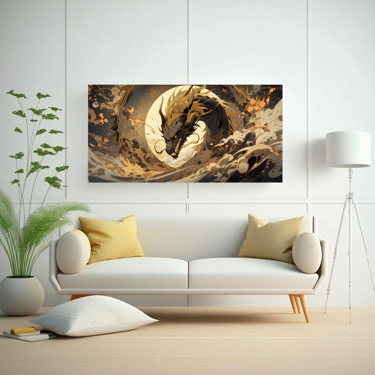 Pintura Contemporánea De Dragón En Tonos Marrón 100x50cm-2