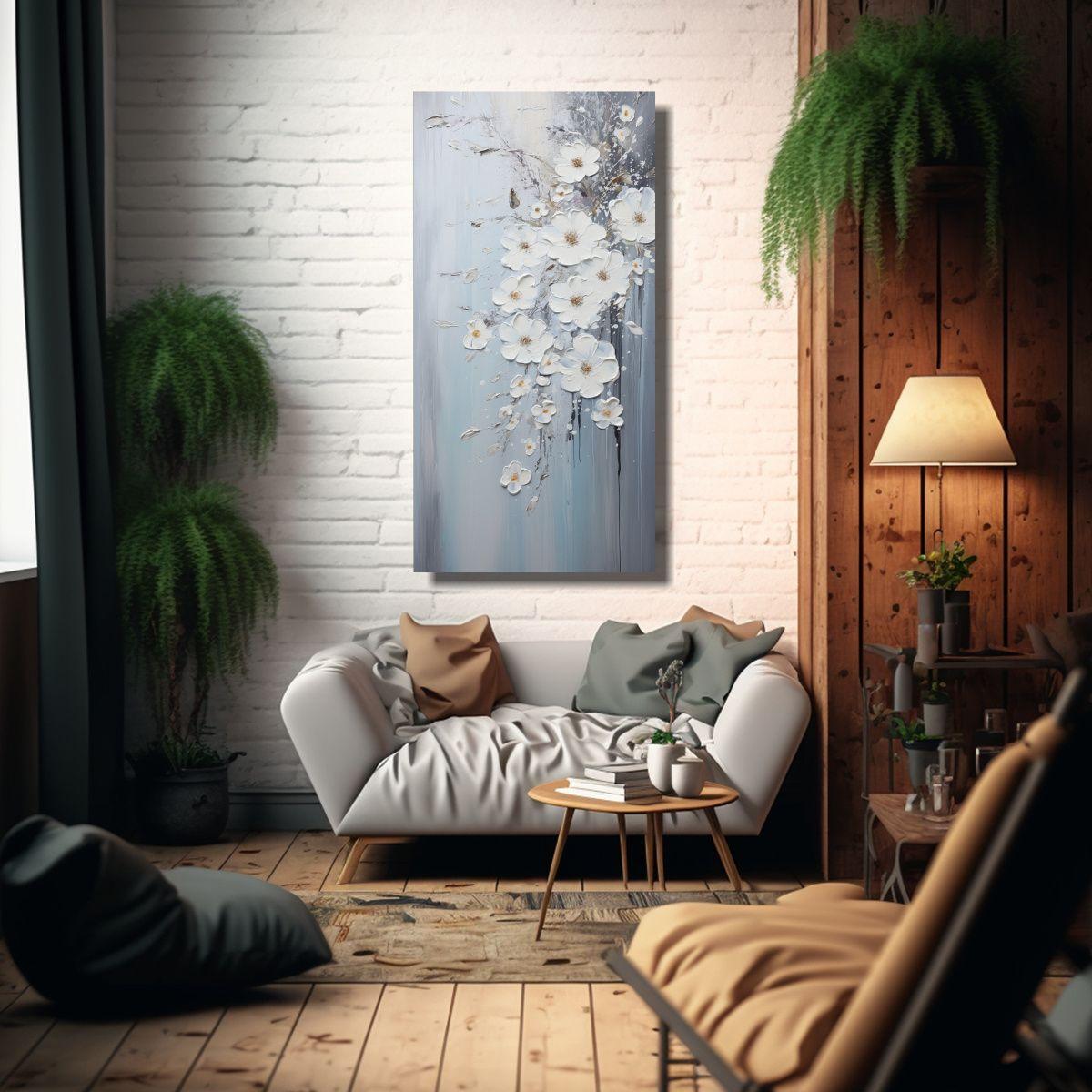 Cuadro Moderno Acrílico Blanco Con Salpicaduras 20x40cm-2