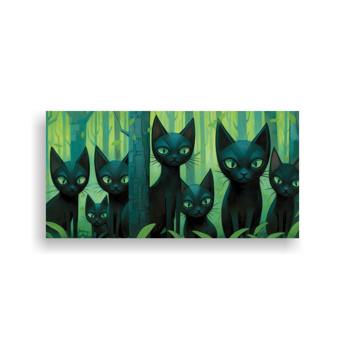 Pintura De Tela Con Lindos Gatos Negros De Tom 100x50cm-0