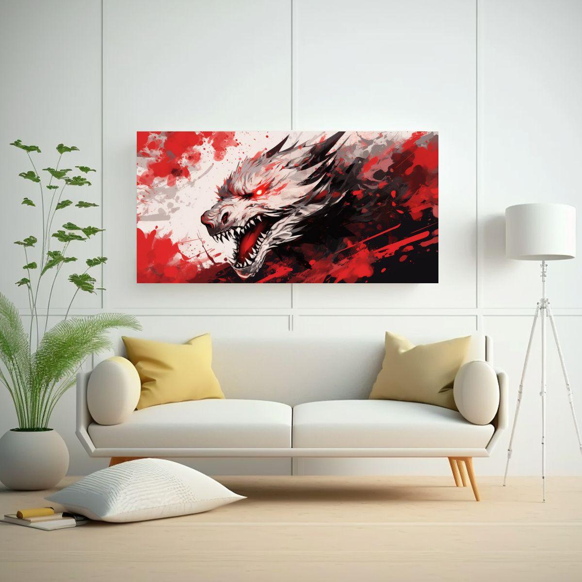 Pinturas Decorativas: Dragón Blanco Y Rojo En Atm 60x30cm-2