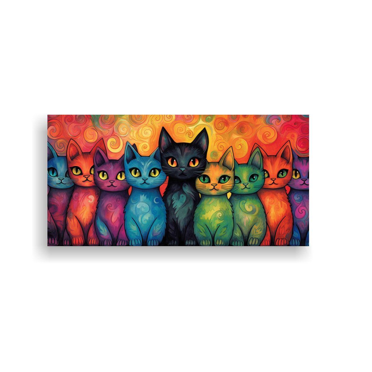 Pintura Espectacular De Gatos De Colores 40x20cm-0