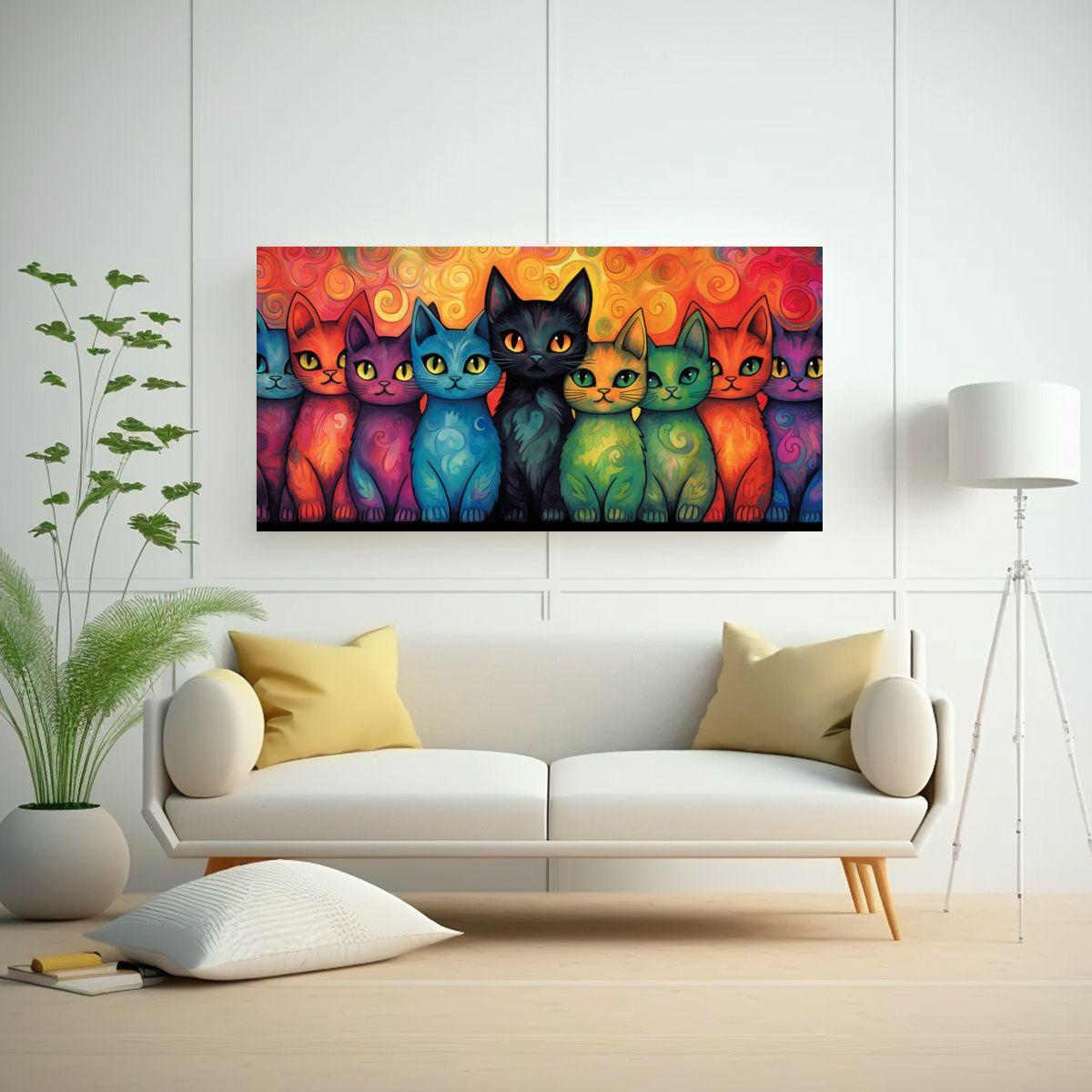 Pintura Espectacular De Gatos De Colores 40x20cm-2