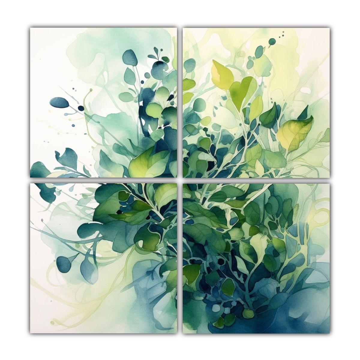 Cuadro Abstracto De Follaje En Estilo Acuarela De 120x120 Cm-0