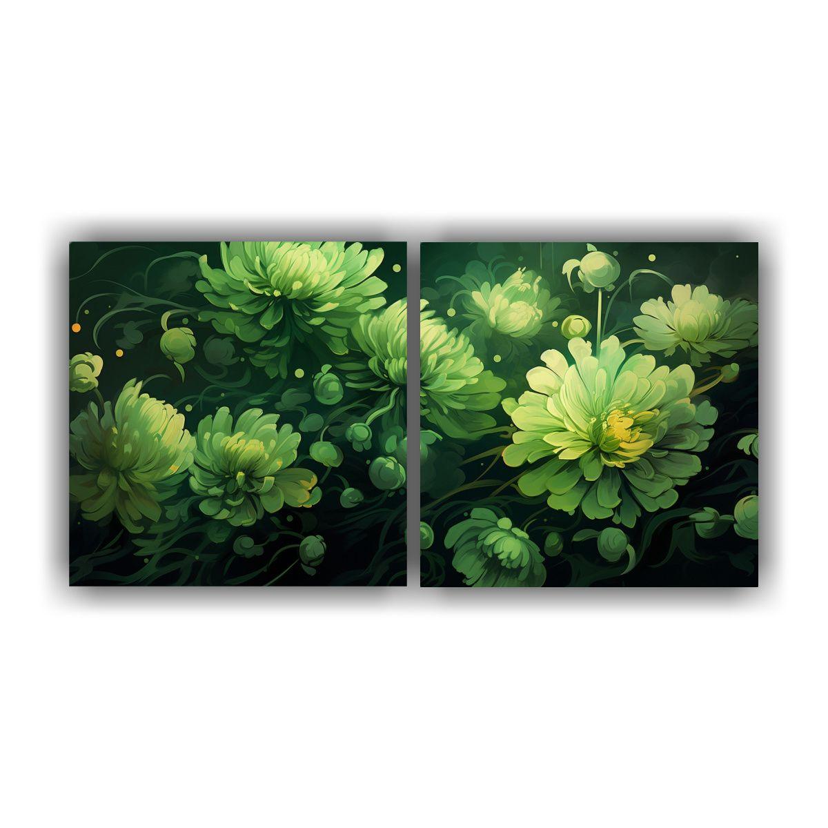Cuadros Creativos Con Crisantemos En Tonos Verdes 60x30 Cm-0