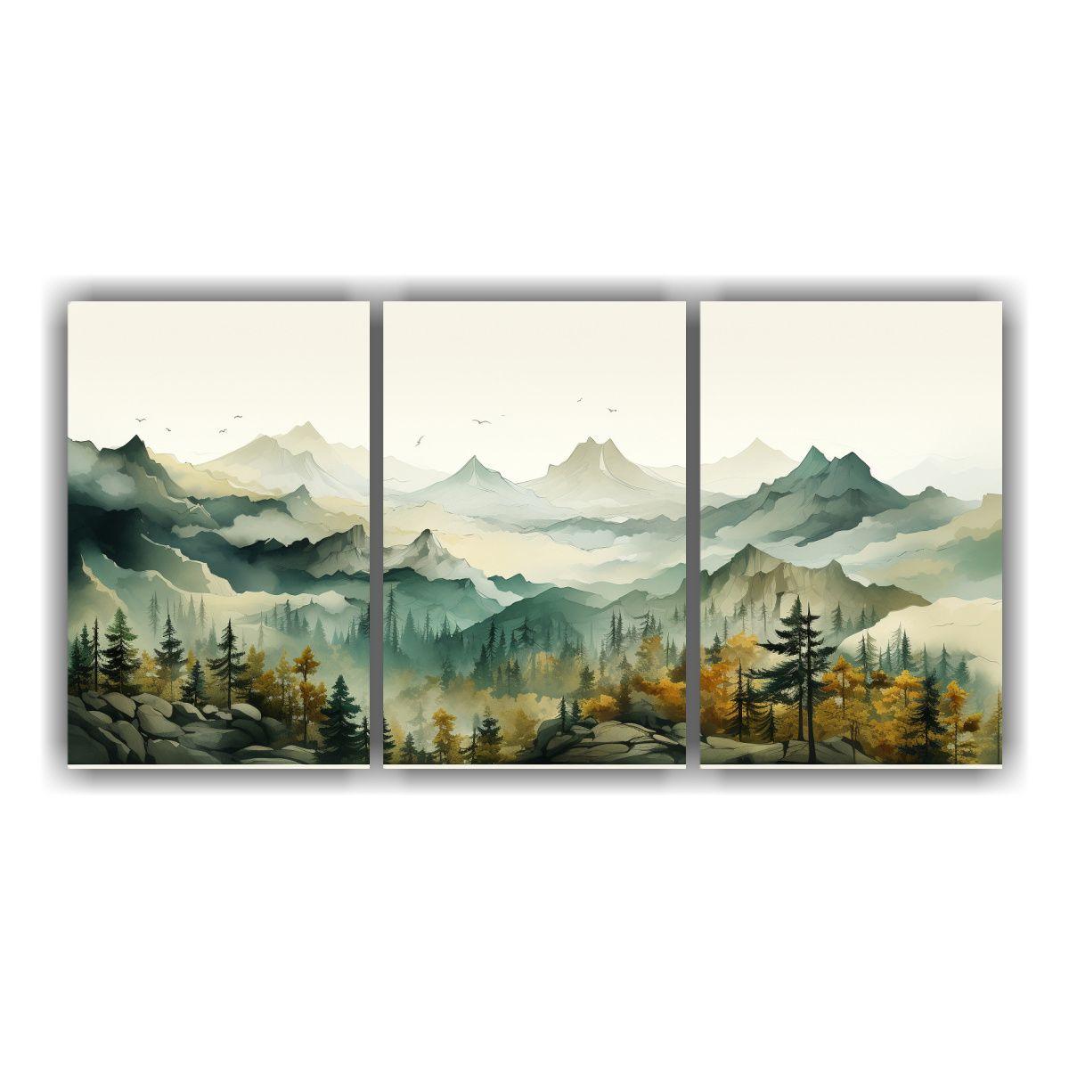 Tres Lienzos Tela Sublimada Montañas 60x30 Cm-0