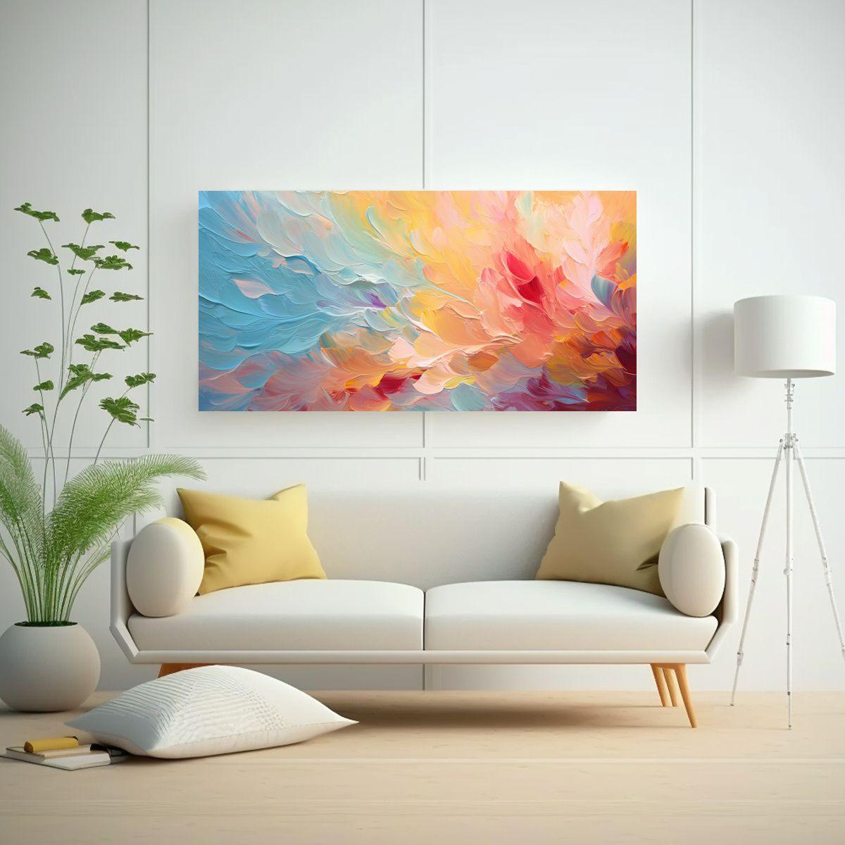 Pintura Floral Abstracta En Tela: Rojo Amarillo 160x80cm-2