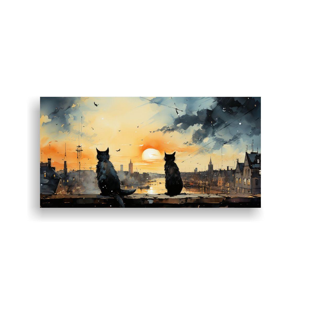 Pinturas Decorativas: Gatos Negros En El Tejado 60x30cm-0