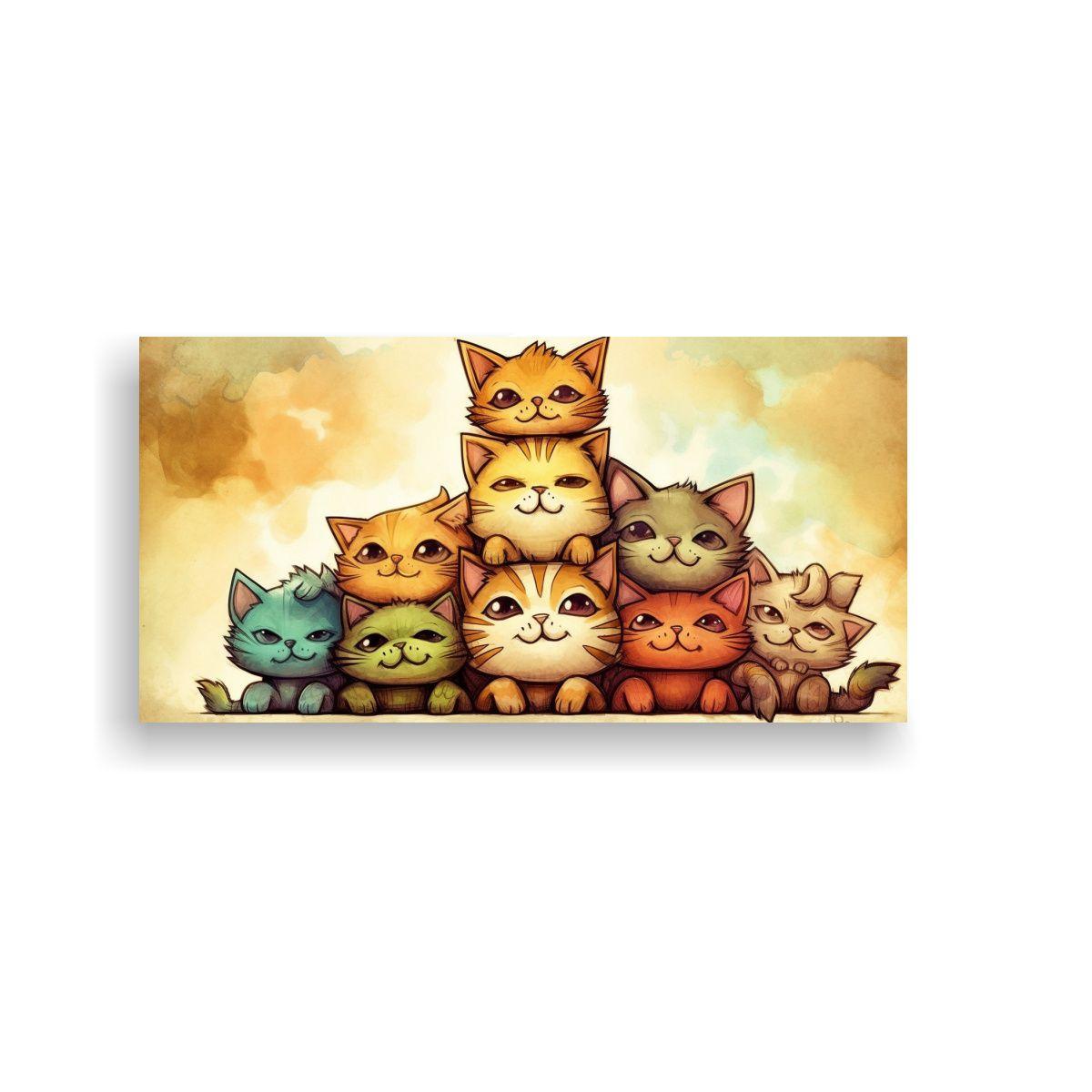 Pinturas De Decoración Fine Art Gatos En Colores 100x50cm-0