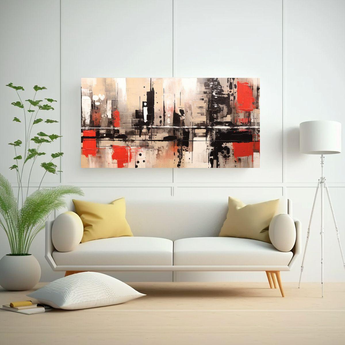 Pintura Abstracta Roja, Negra Y Blanca Estilo F. 140x70 Cm-2