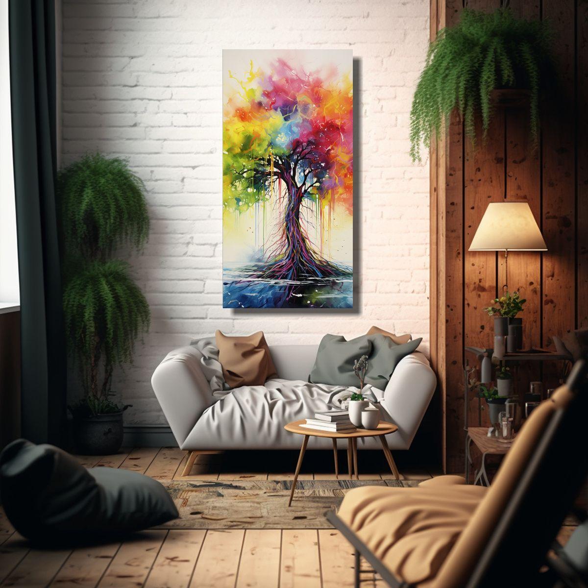 Pintura Abstracta En Acuarela En Bastidor, 50x100cm-2