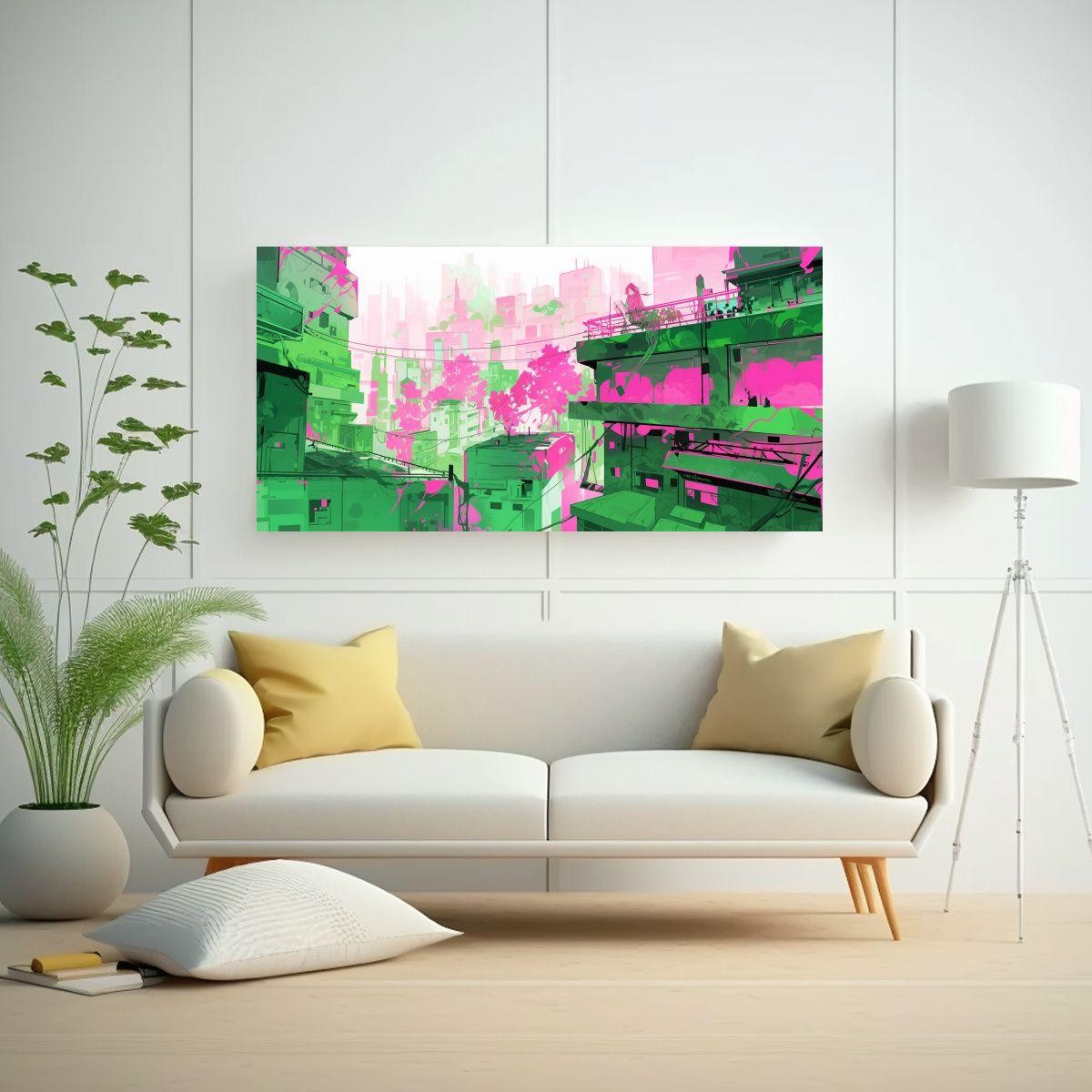 Lienzo Abstracto Creativo En Verde Y Rosa Para San 100x50cm-2