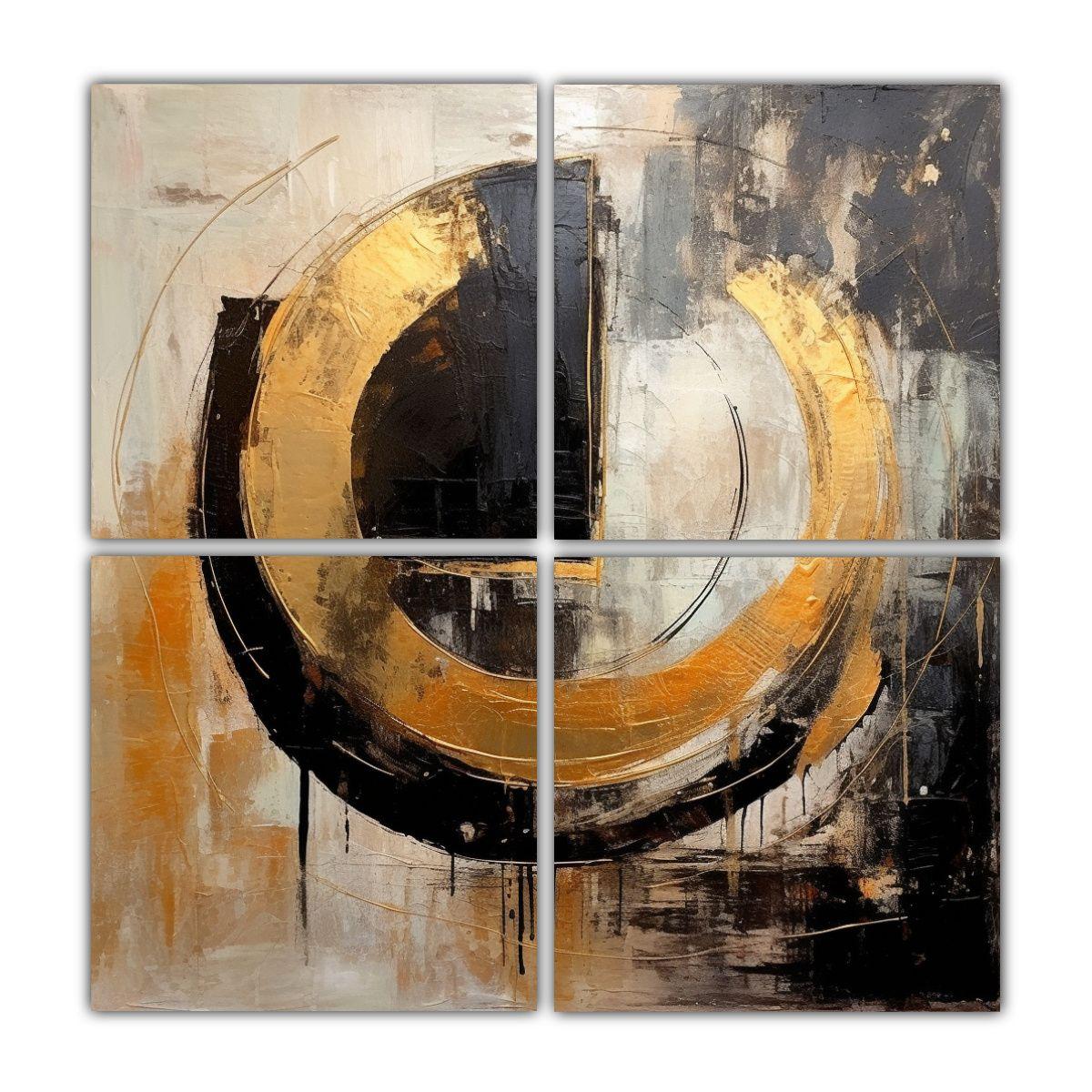 Cuadro Abstracto Vanguardia Pared Oro Plata Negro 140x140 Cm-0