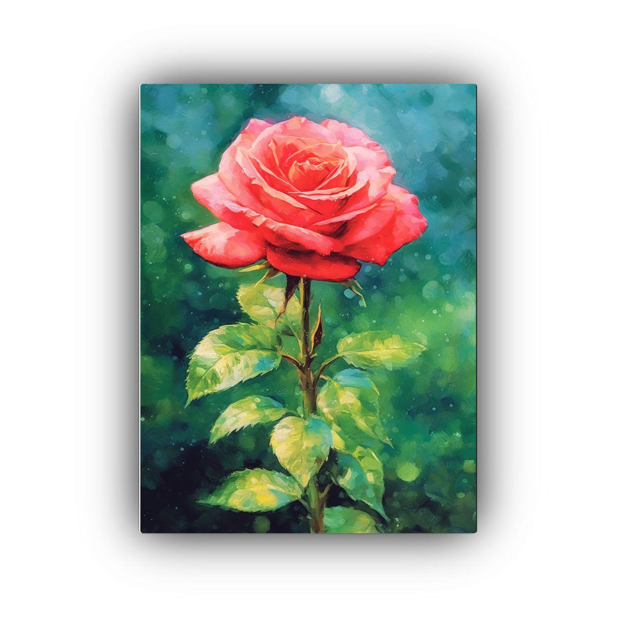 Pintura Acuarela De Rosa Roja En Bastidor 30x40 Cm-0