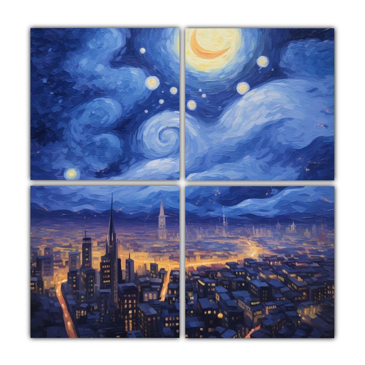 Cuatro Lienzos Dibujo Salon Textura óleo Cielo 60x60 Cm-0