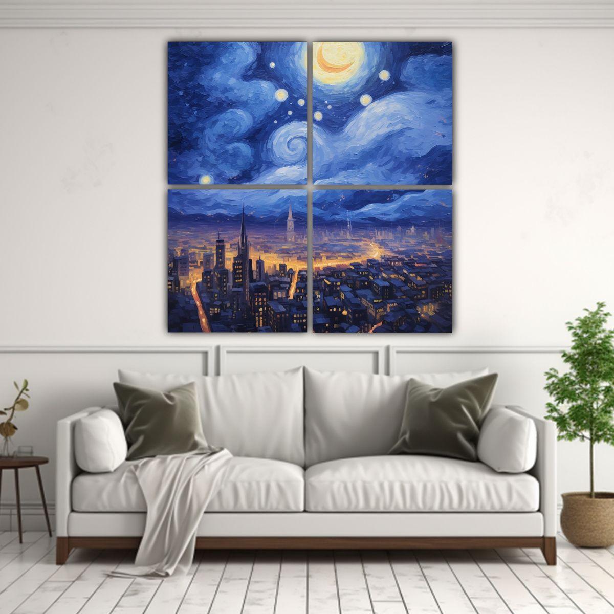 Cuatro Lienzos Dibujo Salon Textura óleo Cielo 60x60 Cm-2