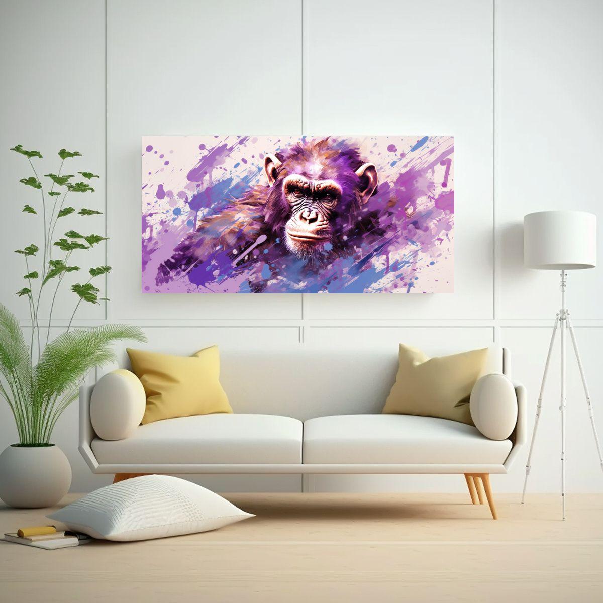 Pintura Decorativa De Chimpancé En Tonos Topo Y V 100x50cm-2