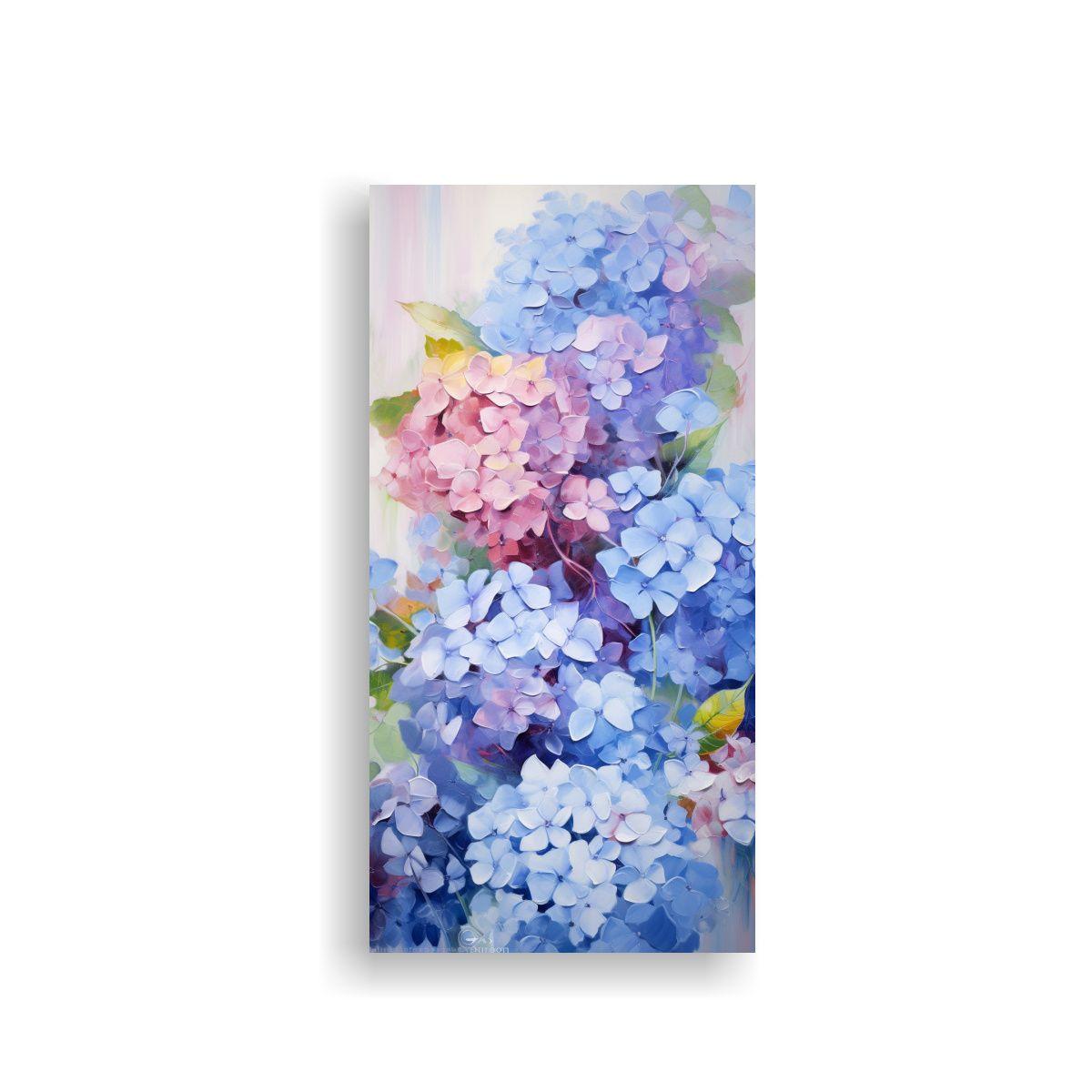 Pintura Abstracta De Hortensias En Aceite, 30x60cm-0