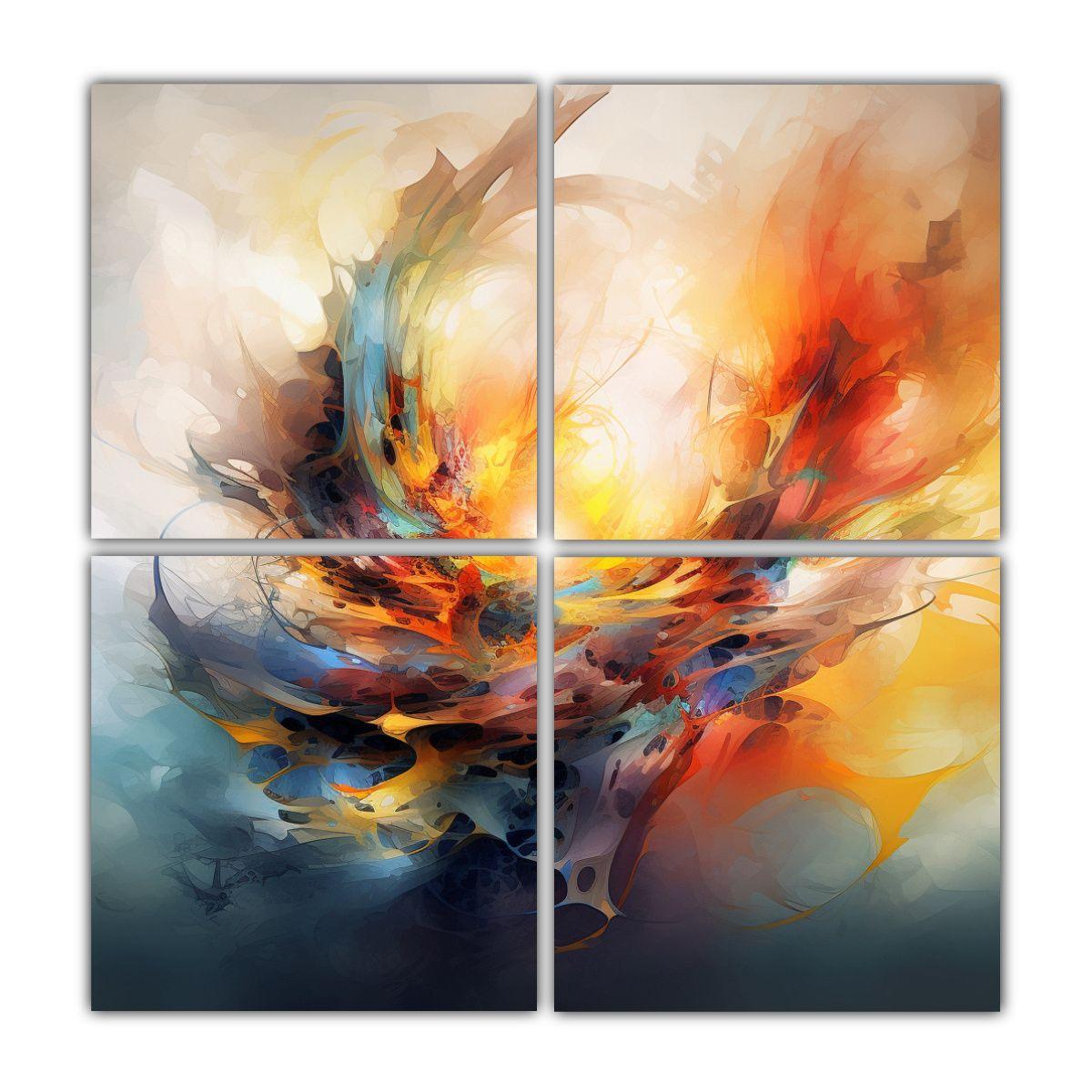 Cuatro Cuadros Modernos De Pared Abstractos Cielo 100x100 Cm-0