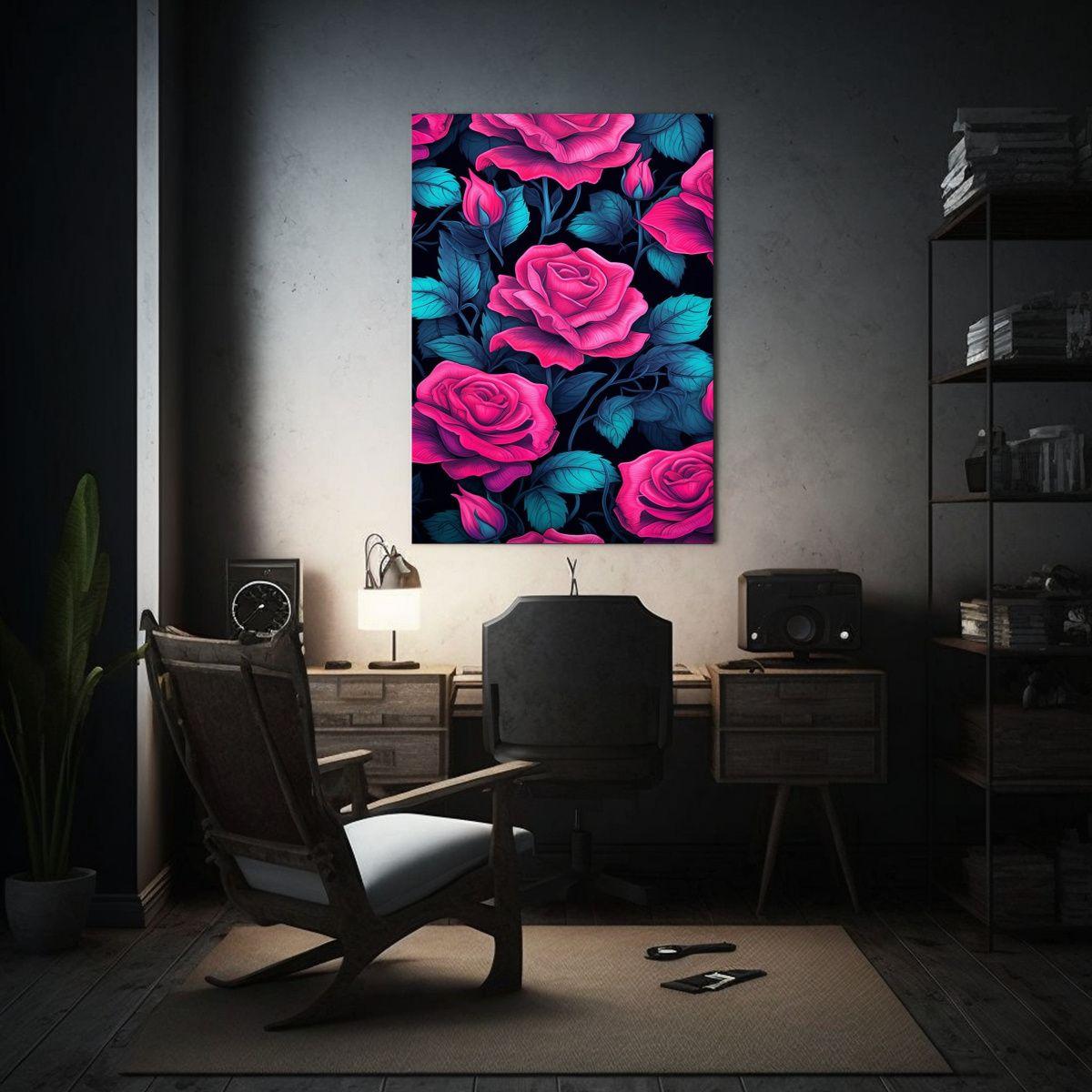 Cuadro Decorativo De Patrón De Rosas Rosadas 20x30cm-2