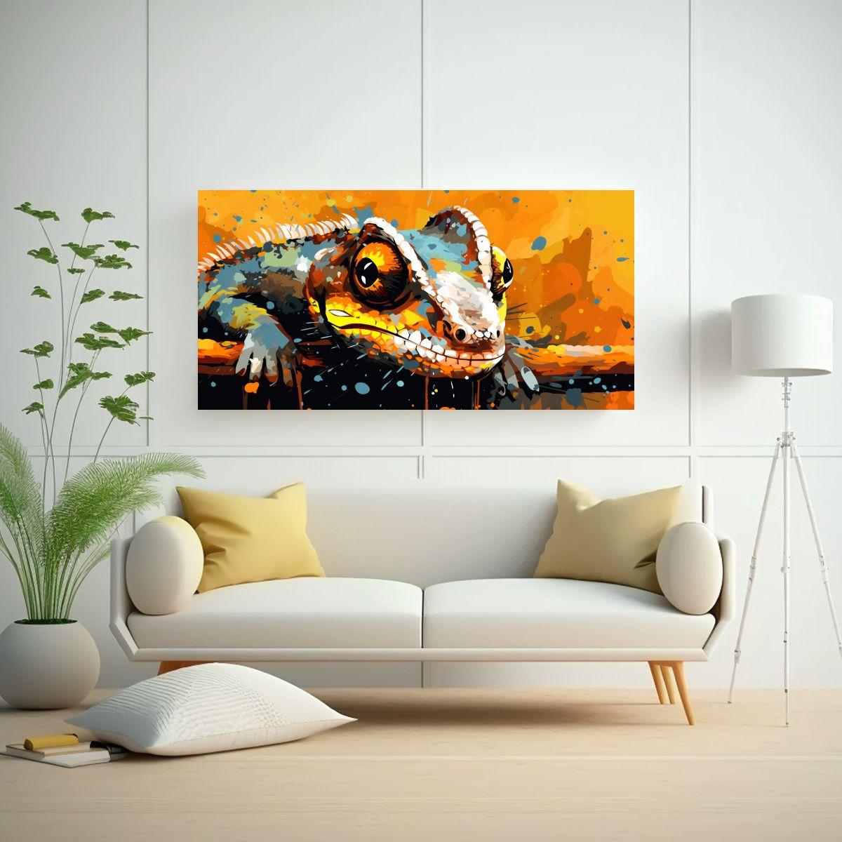Cuadro Tela Líneas Chameleons Marrón Y Naranja 100x50cm-2