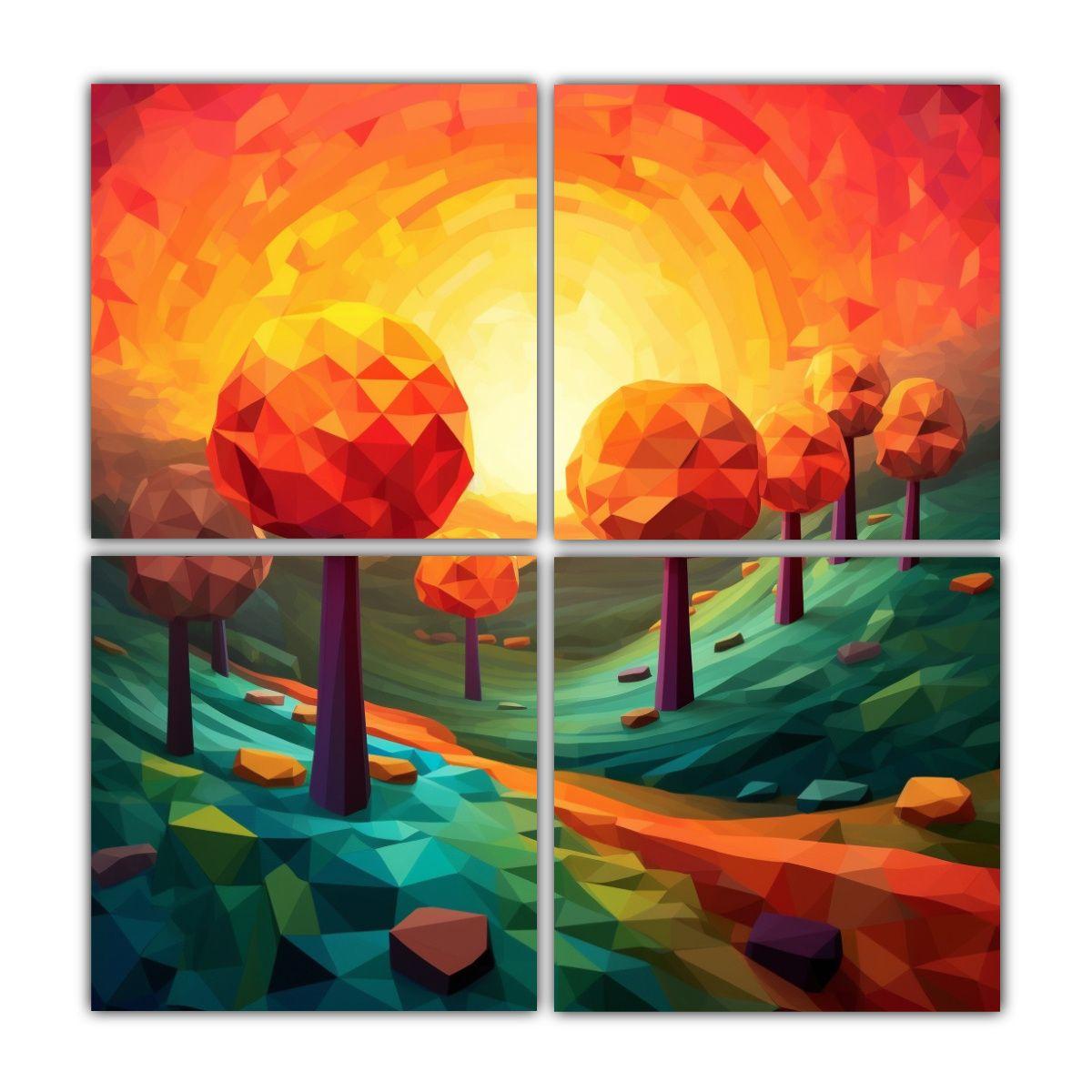 Cuadros Modernos Simetría Paisaje Low Poly De 120x120 Cm-0