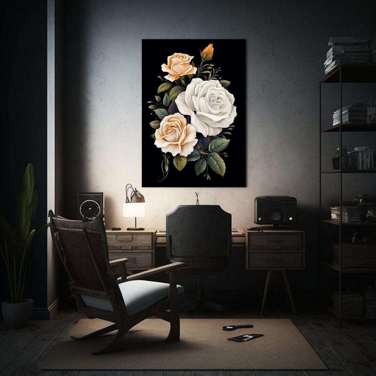 Pintura Decorativa Elegante De Rosas Blancas Y 40x50cm-2