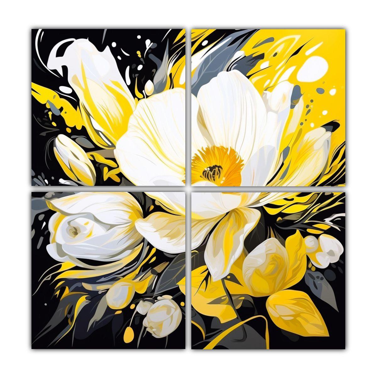 Cuatro Telas Fotografía Minimalista Amarillo Y 100x100 Cm-0