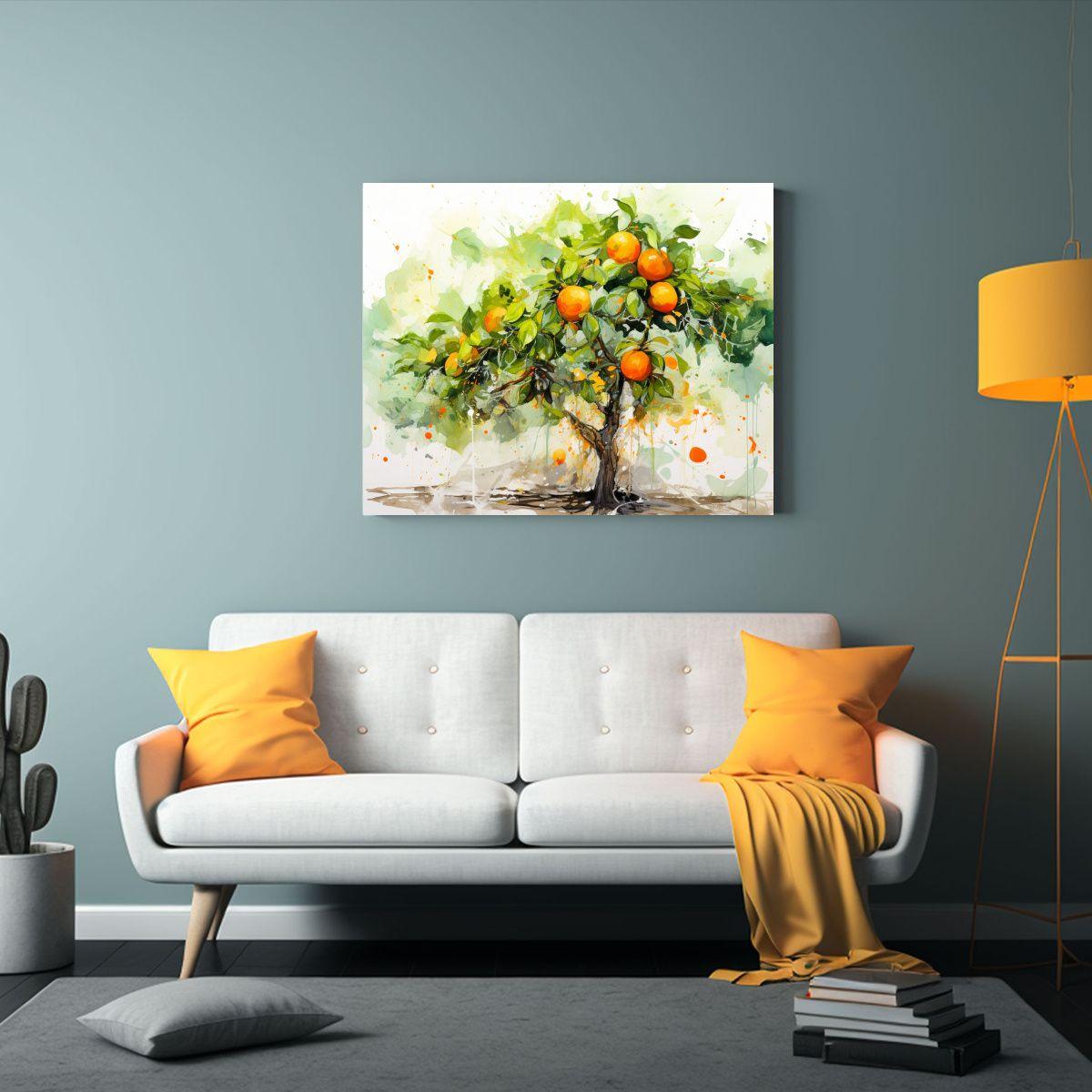 Pintura Abstracta Acuarela árbol Naranja Colores Verde: Riq 65x50cm-2