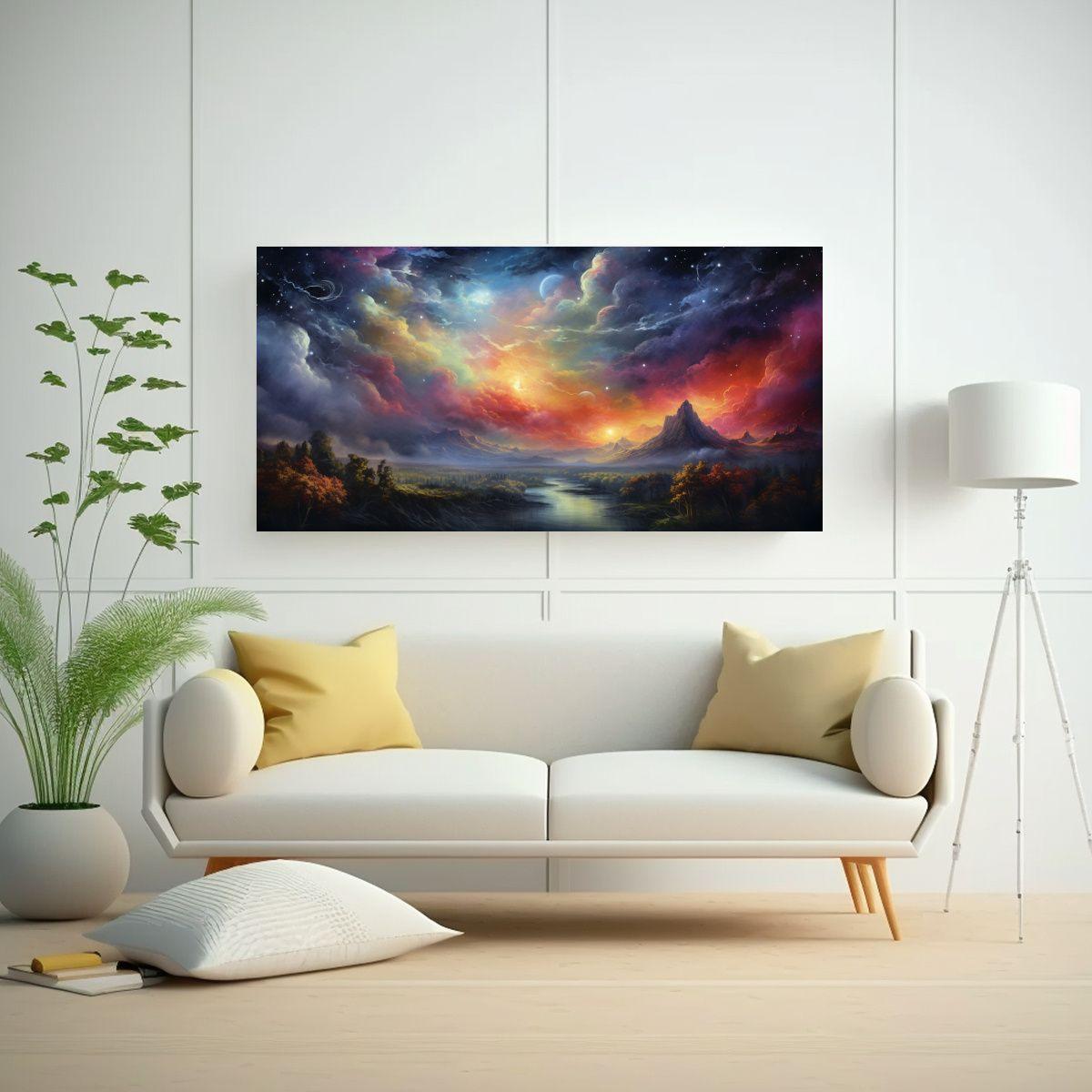 Pinturas Decorativas Modernas: Noche Estrellada 160x80cm-2