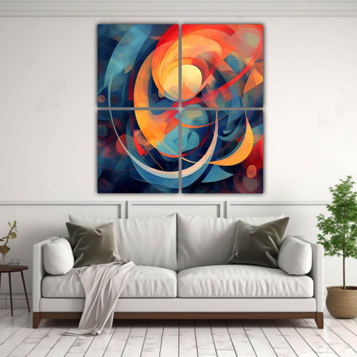 Cuatro Telas En Bastidor Cuadrado De Abstracción 120x120 Cm-2