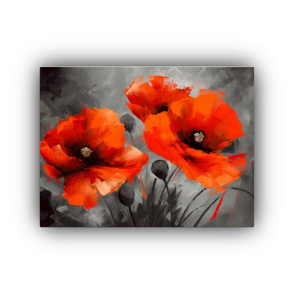 Cuadro De Lienzo De Fotografía De Amapolas Rojas Sobre Gris 120x80cm-0