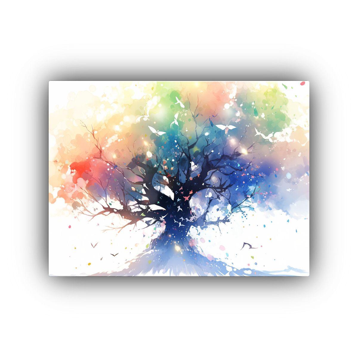 Pintura Abstracta De Colores Arcoíris De Un Manzano En Tela 65x50cm-0