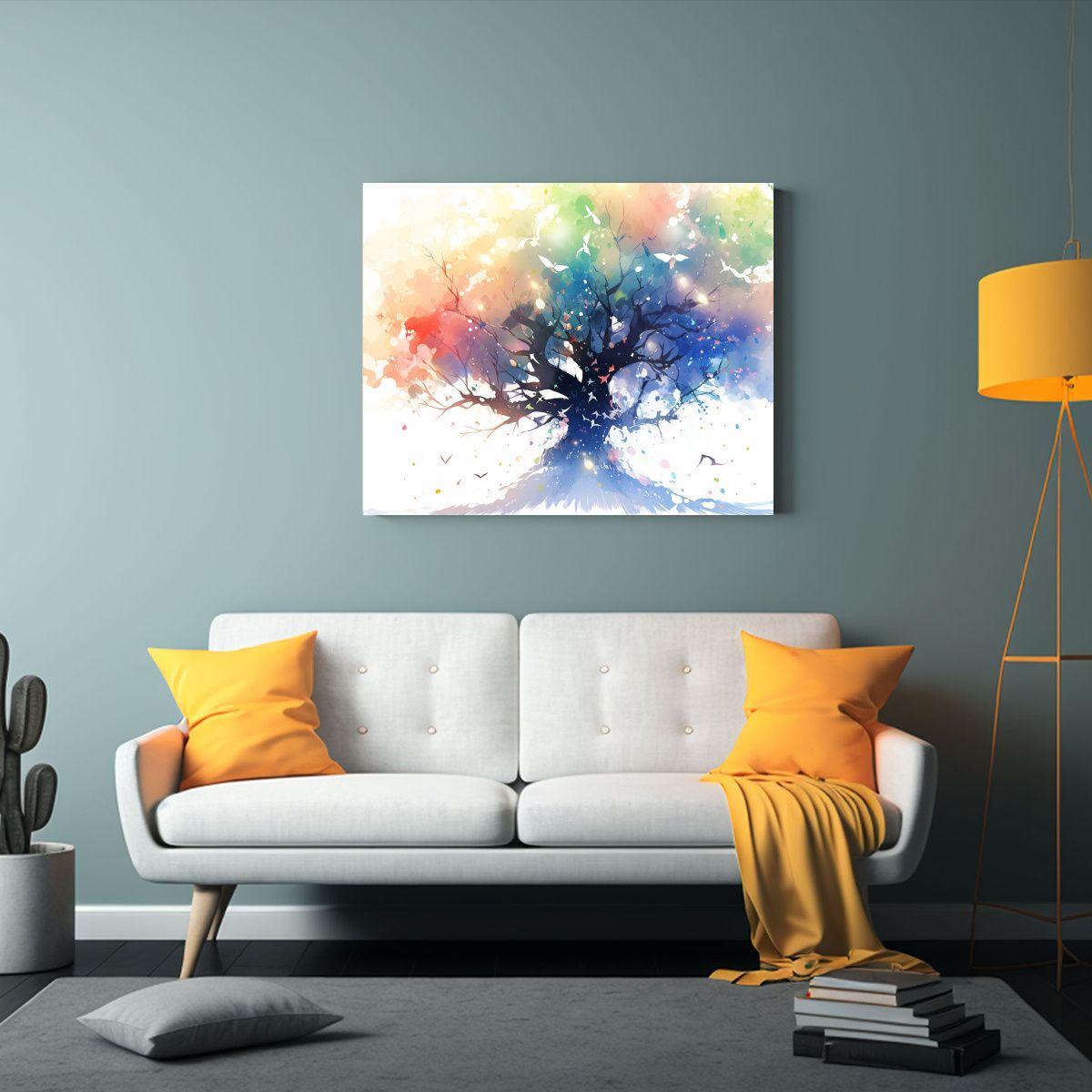 Pintura Abstracta De Colores Arcoíris De Un Manzano En Tela 65x50cm-2