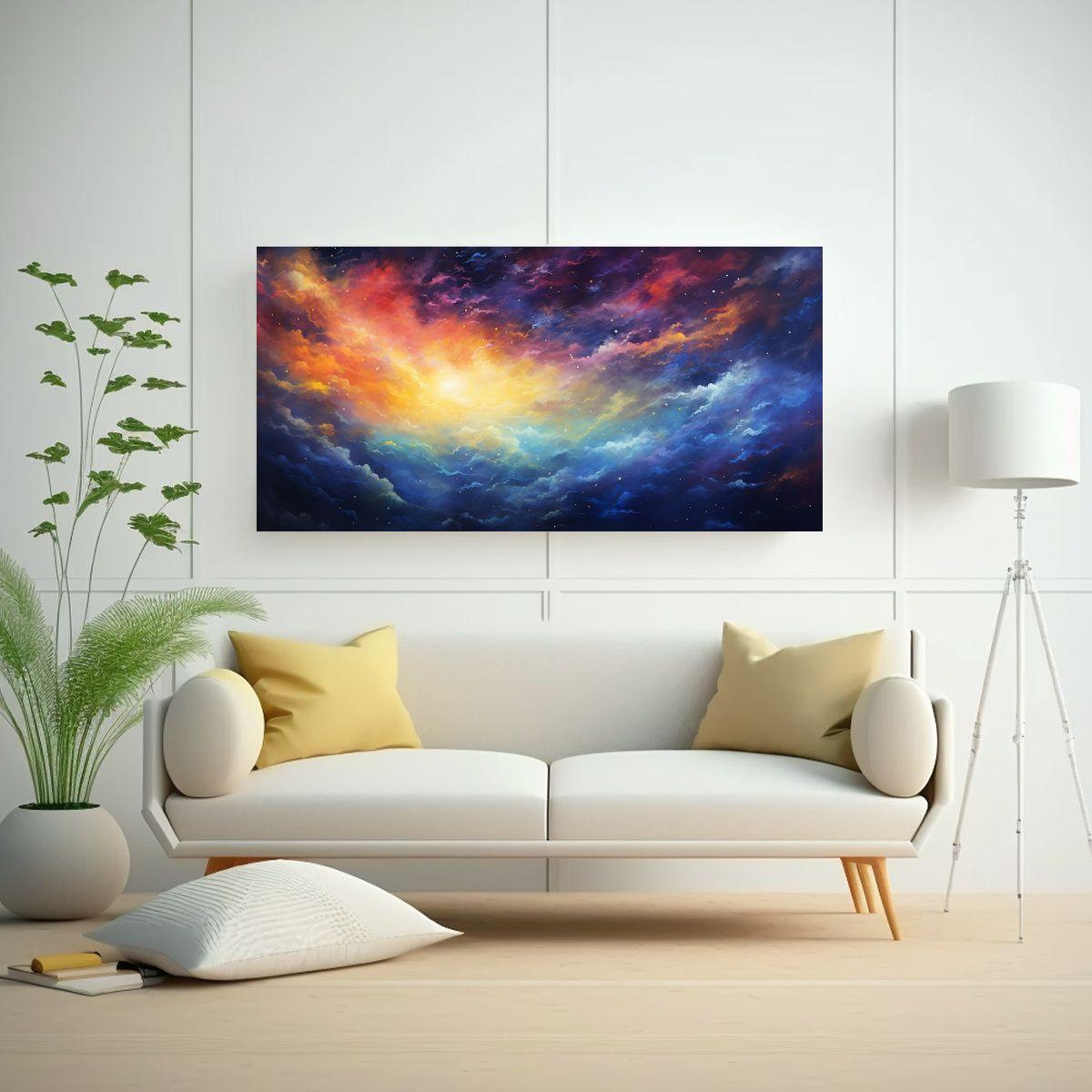 Pintura Decorativa: Noche Estrellada Con Arcoíris 120x60cm-2