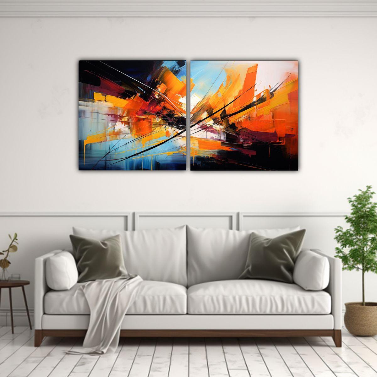 Díptico Cuadro Abstracta Estilo Jan Munro 120x60 Cm-2