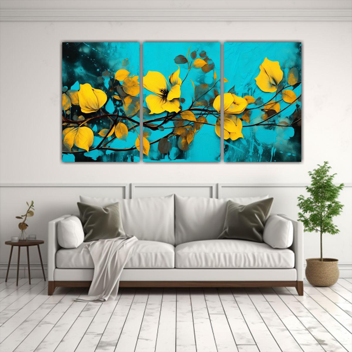 Set 3 Cuadros Decorativos Pared Detalles Amarillo 150x75 Cm-2