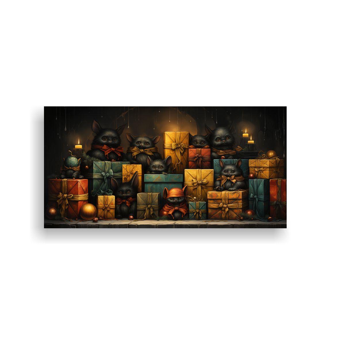 Pinturas Decorativas: Grupo De Gatos Negros 60x30cm-0