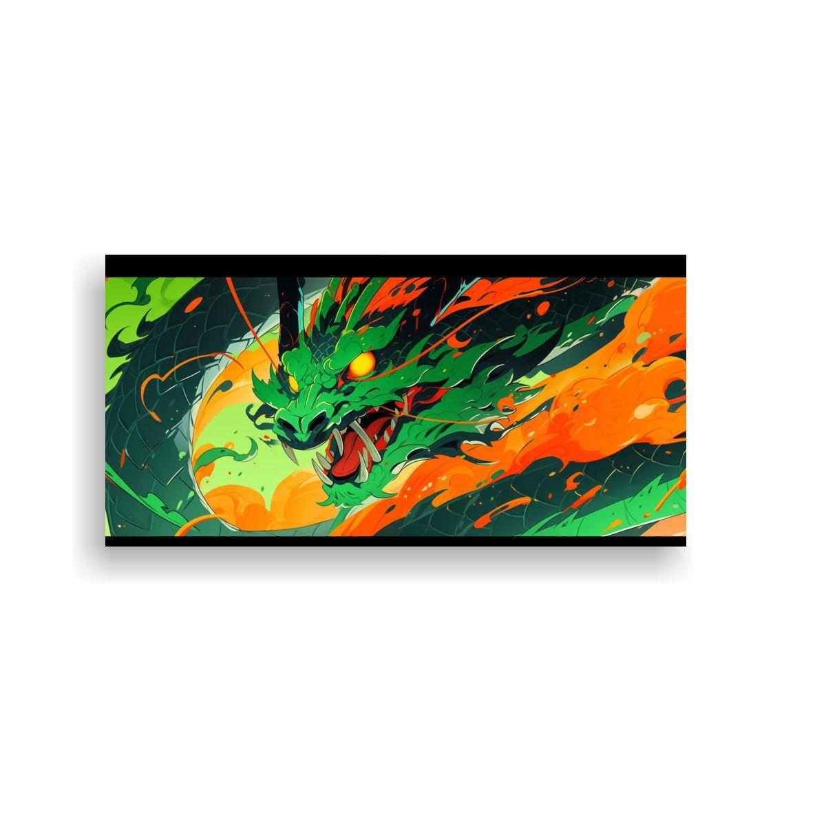 Cuadro Floral Horizontal Dragón Verde Y Naranja 140x70cm-0