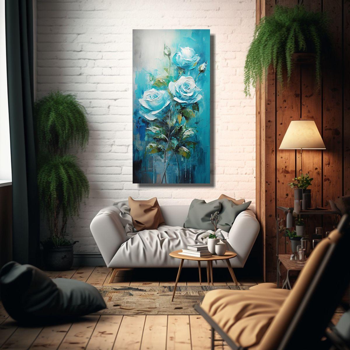 Pintura En Lienzo De Rosas Turquesa En Estilo 70x140 Cm-2