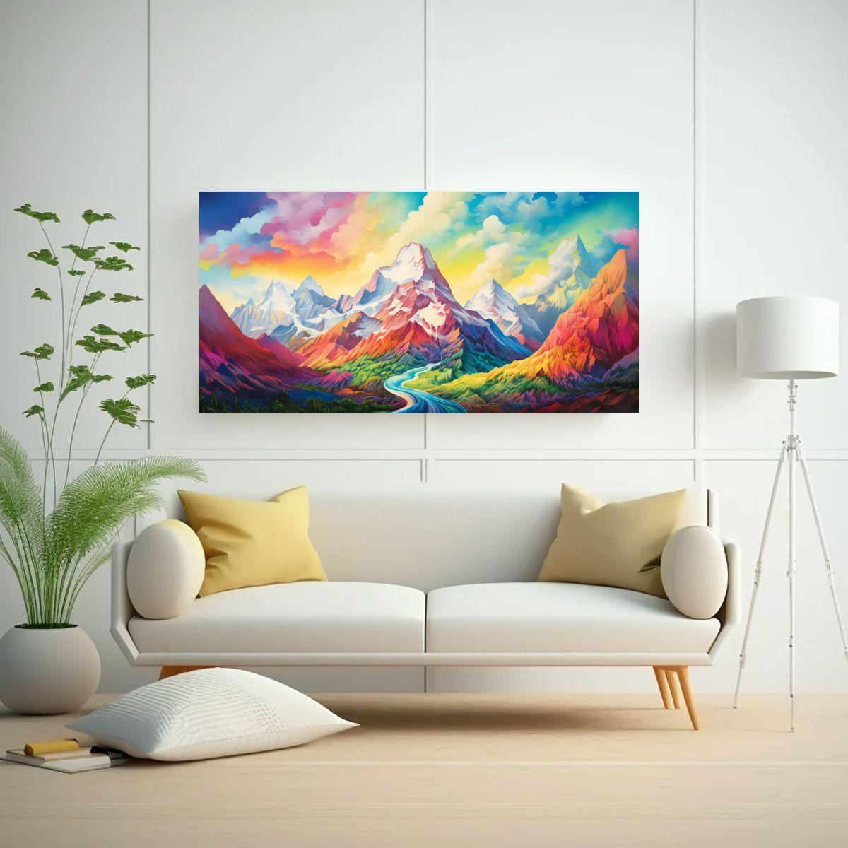 Cuadros De Arte De Montañas Famosas Con Arco Iris 80x40cm-2