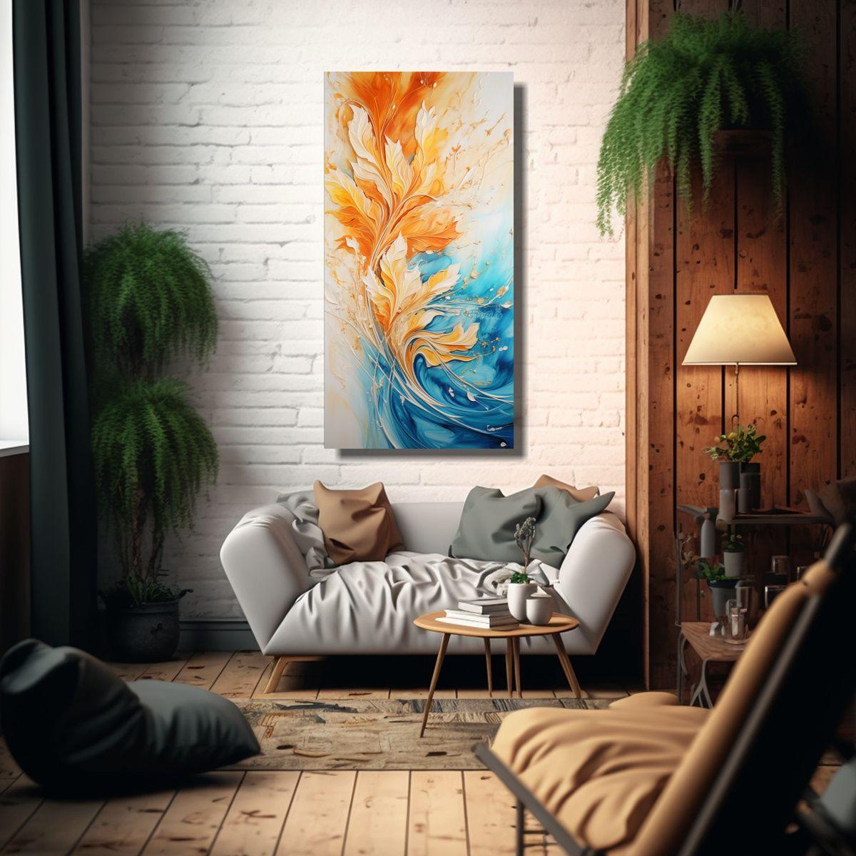 Pintura Urbana Vertical En Tonos Naranja Y Dorado 50x100cm-2