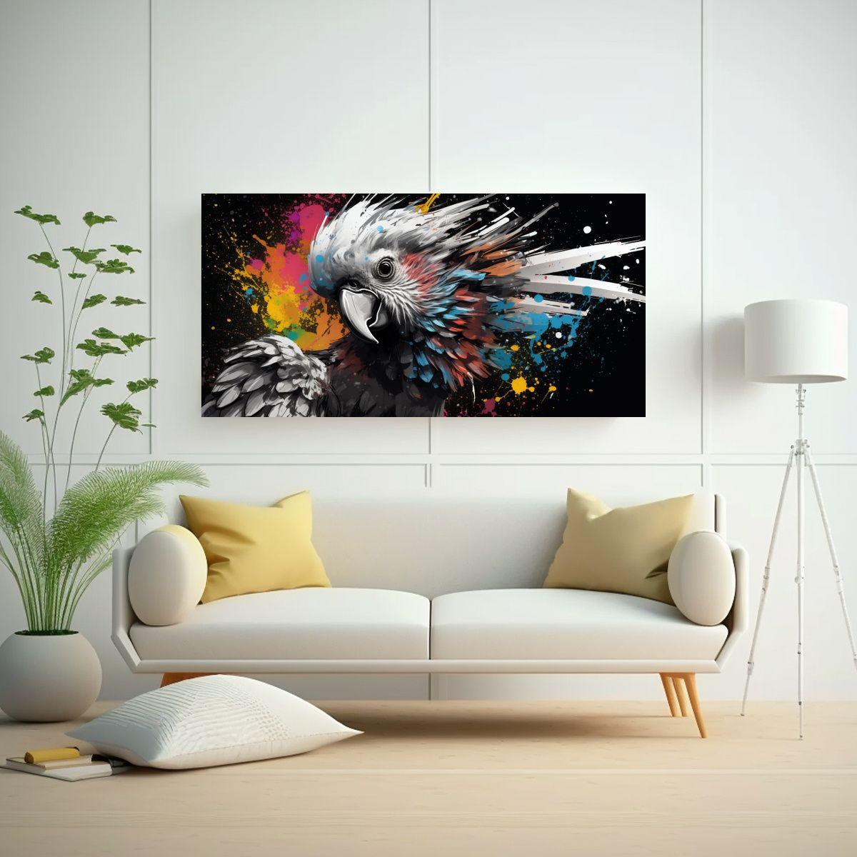 Cuadro De Pared Arte Original: Cacatúa En Blanco 160x80cm-2
